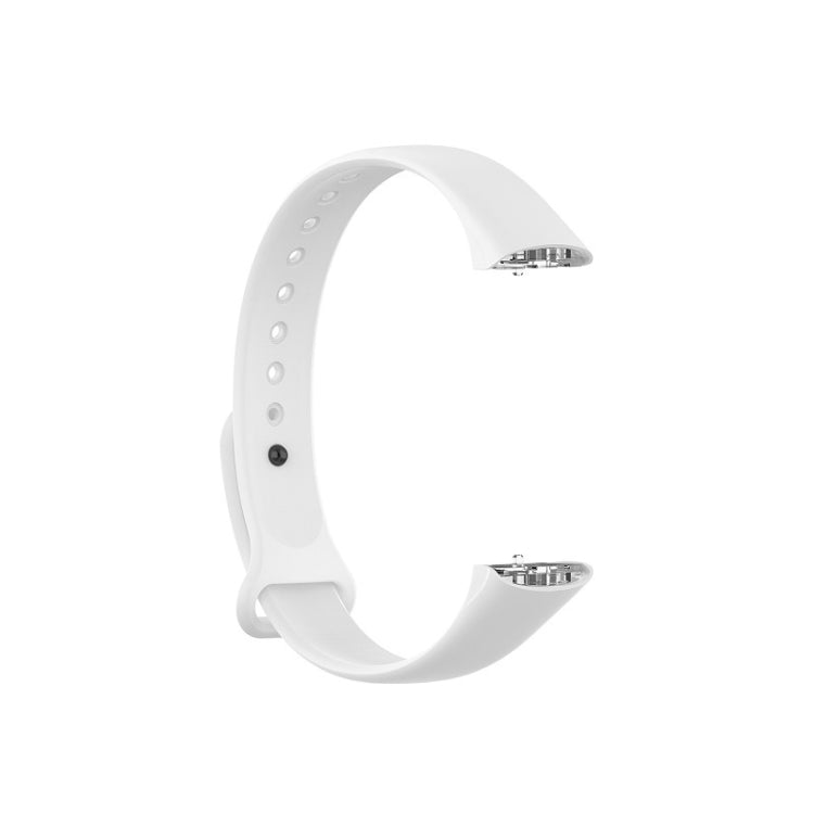 White silicone watch strap underside with metal pin connectors and perforation holes