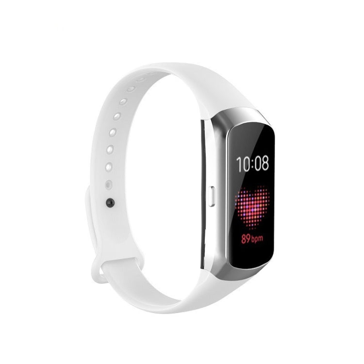 White silicone watch strap with glossy nail-button clasp, side view with pinhole row