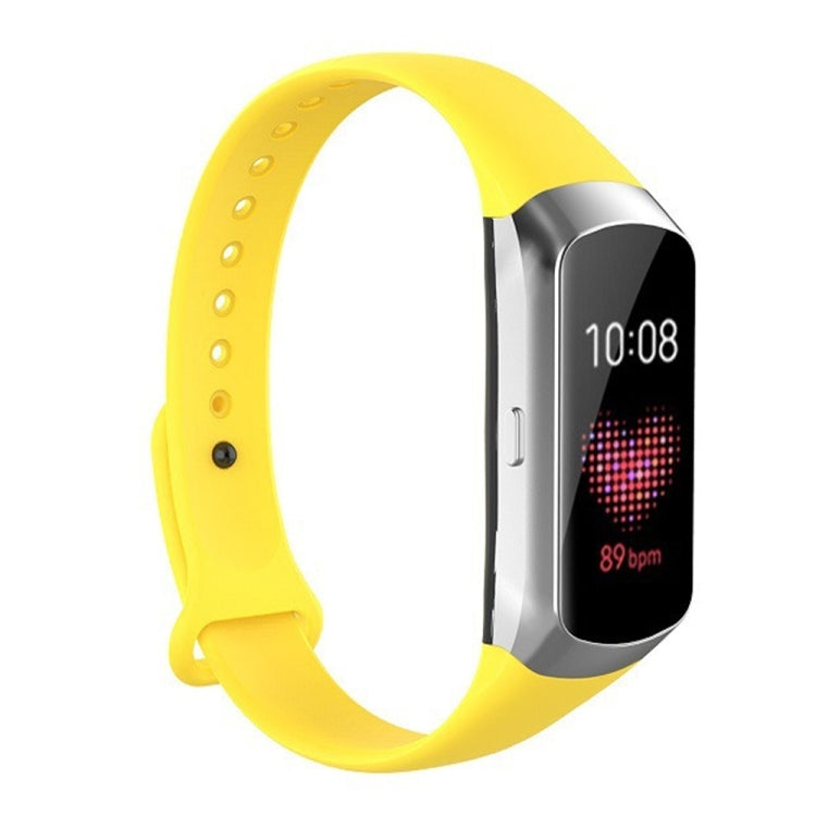 Glossy silicone replacement watch strap, yellow with button-hole rows