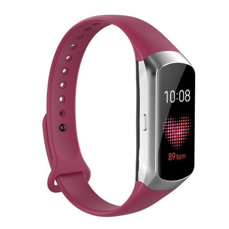 Glossy silicone replacement watch strap, wine red with button-hole rows