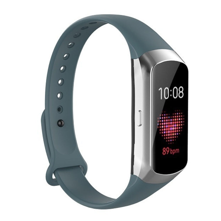Blue-gray silicone watch strap with glossy nail-button clasp and perforation holes