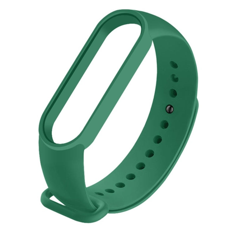 Dark green silicone watch strap with multiple adjustment holes and pin buckle for Mi Band 6.