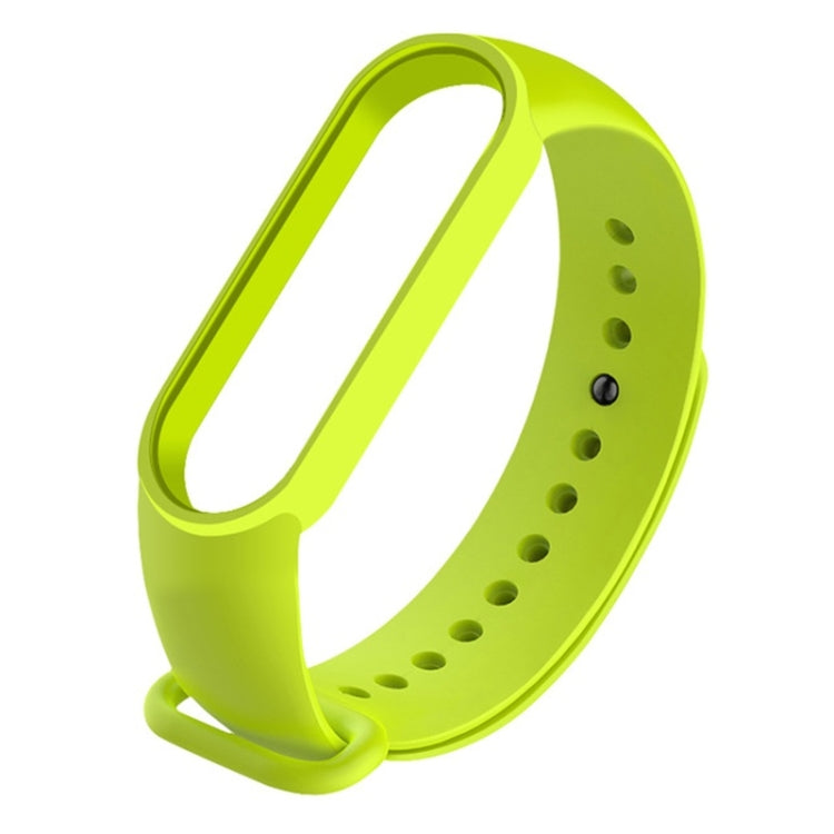 Lime green silicone watch strap with multiple adjustment holes and pin buckle for Mi Band 6.