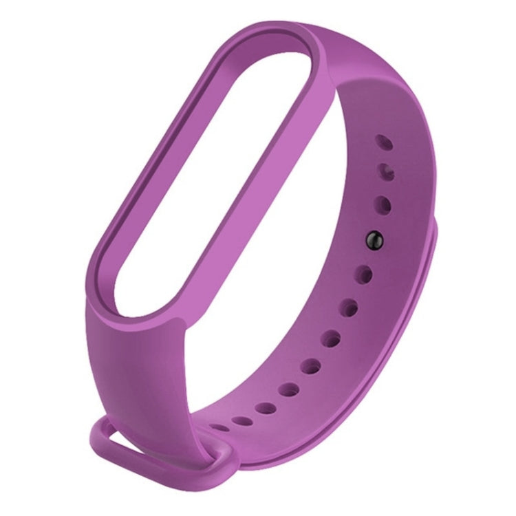 Purple silicone watch strap with multiple adjustment holes and pin buckle for Mi Band 6.