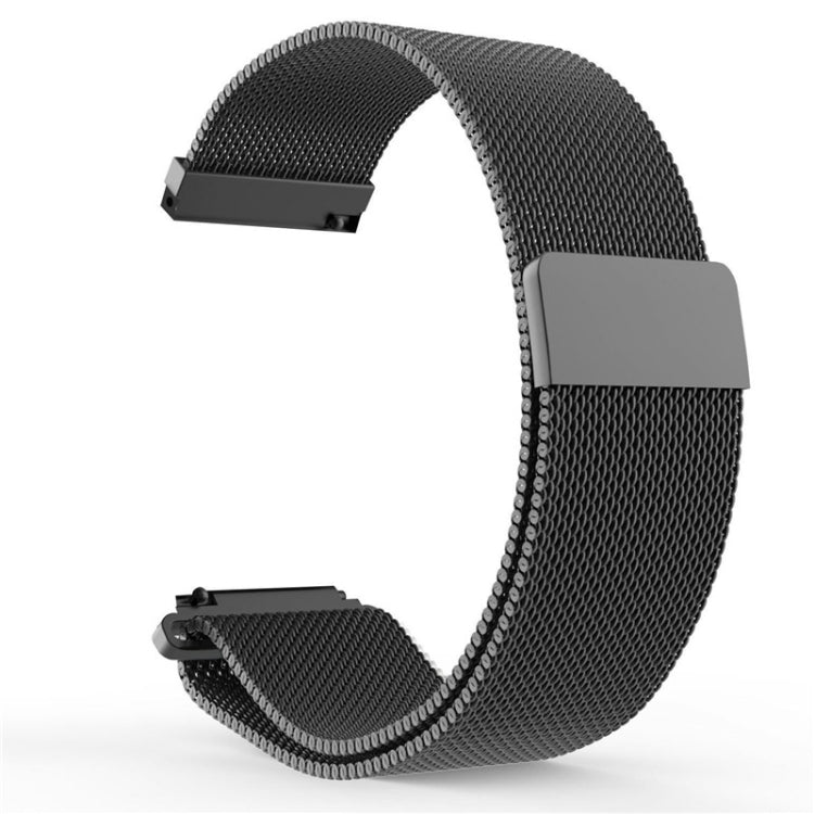 Black milanese stainless steel watch band with rectangular clasp and links