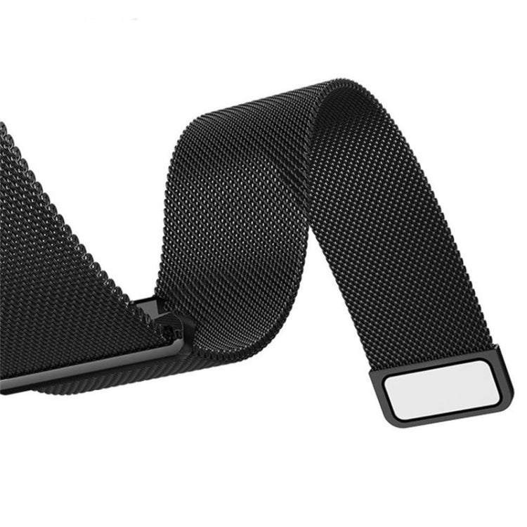 Black milanese stainless steel watch band with rectangular clasp