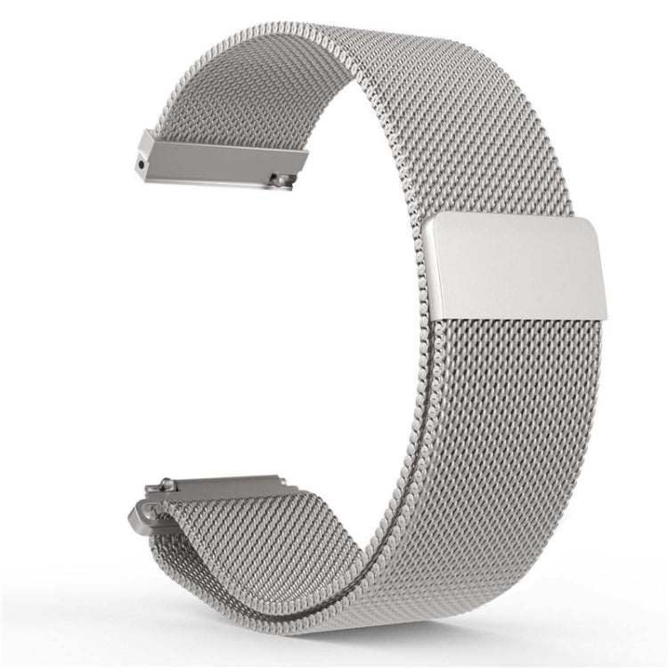 Silver milanese stainless steel watch band with rectangular clasp