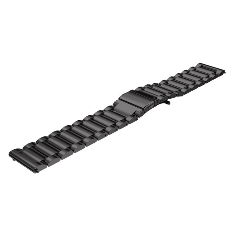 Black 22mm stainless steel watch band, straight link strap with flat buckle ends
