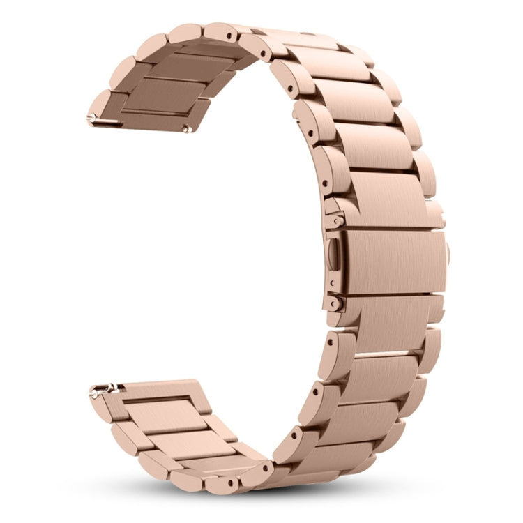 Rose gold 22mm stainless steel watch band with flat triple-buckle clasp and links