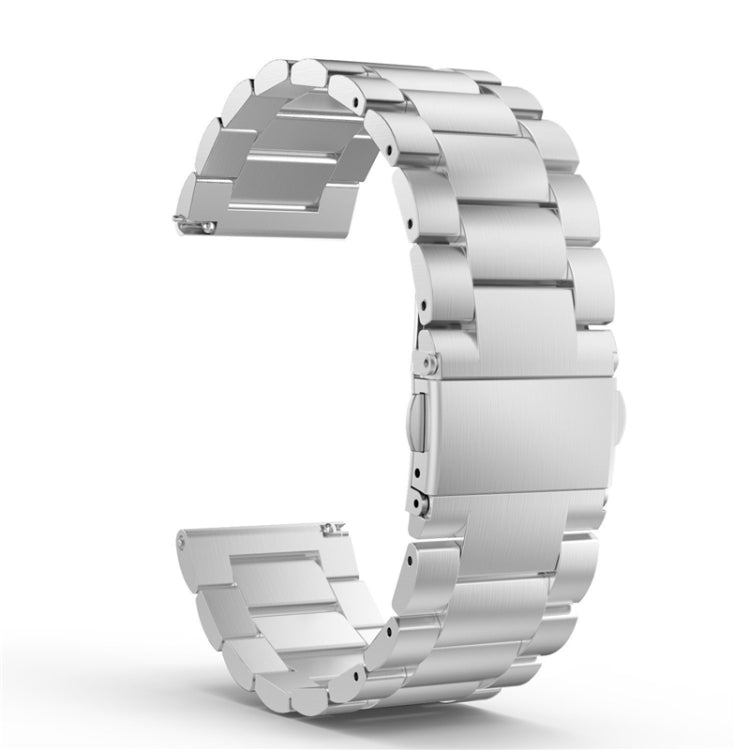 Silver 22mm stainless steel watch band with flat triple-buckle clasp and links