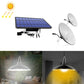 2-in-1 solar light with two white disc lamps and solar panel for courtyard lighting
