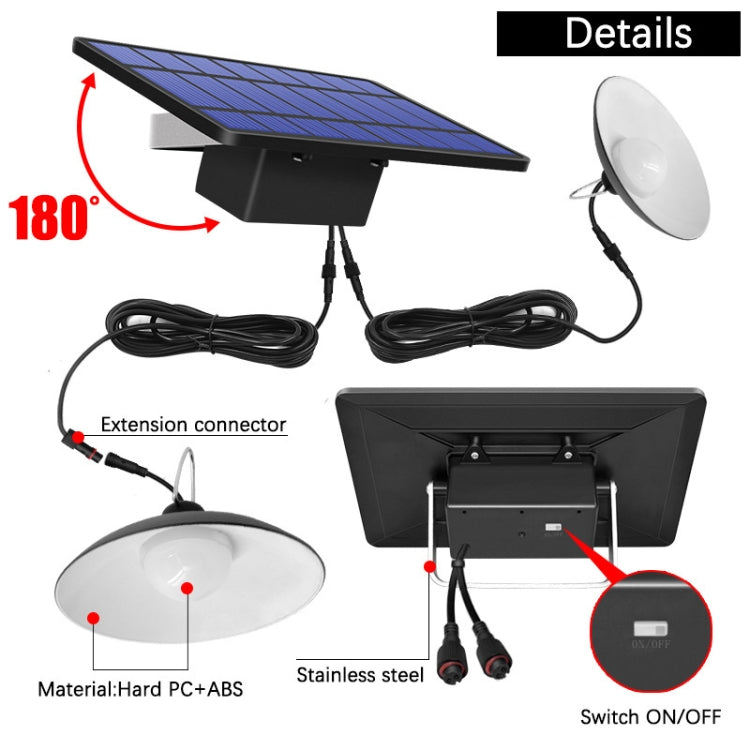 2-in-1 solar light with two white disc lamps, extension connector and on/off switch