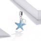 Blue enamel starfish charm with white shell pearl on S925 sterling silver ring