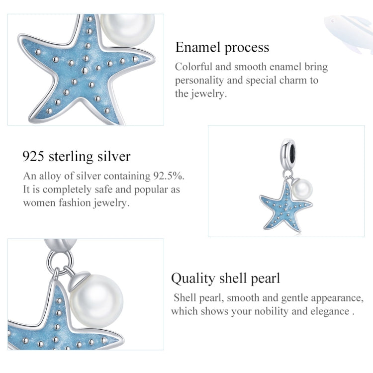 S925 sterling silver starfish charm with blue enamel and white shell pearl