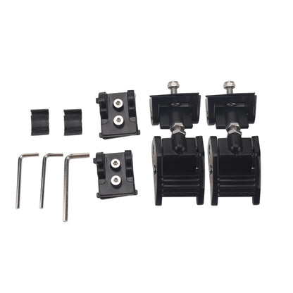 Car hood lock kit parts: black latch brackets, bolts, and installation tools