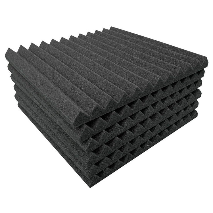 Black triangular-groove acoustic foam sound insulation panels, stacked set
