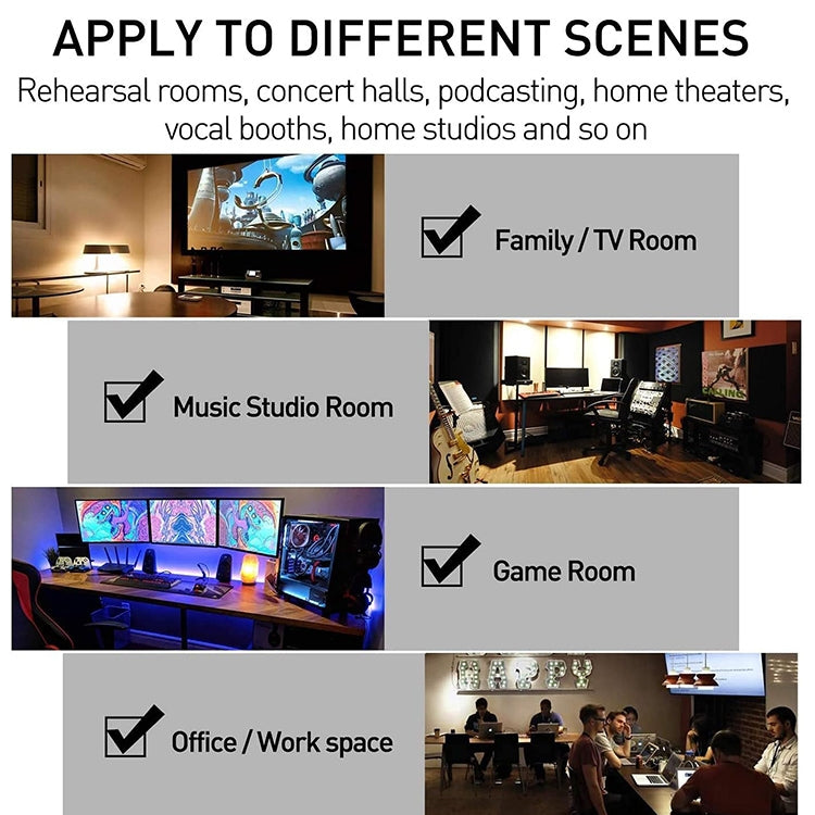 Acoustic foam panels applied in home studio, music studio, office, and game room
