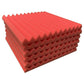 Red triangular-groove acoustic foam sound insulation panels, stacked set