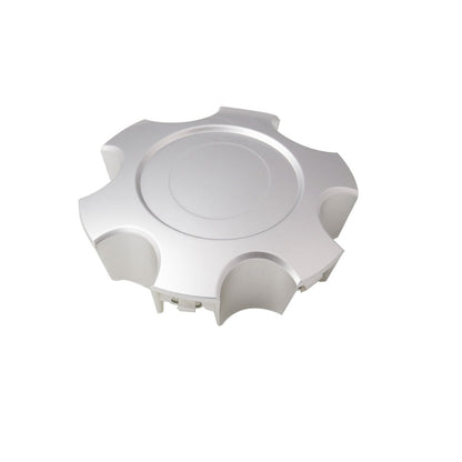 White wheel center cap hub cover with oval inner recess and 6-spoke cutouts