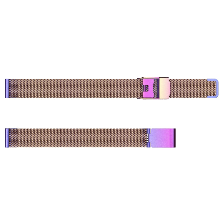 Milanese watch strap with pink buckle and rose mesh, adjustable end pieces