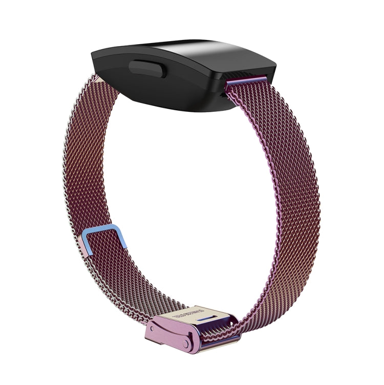 Milanese replacement strap with double buckle, purple mesh and violet clasp