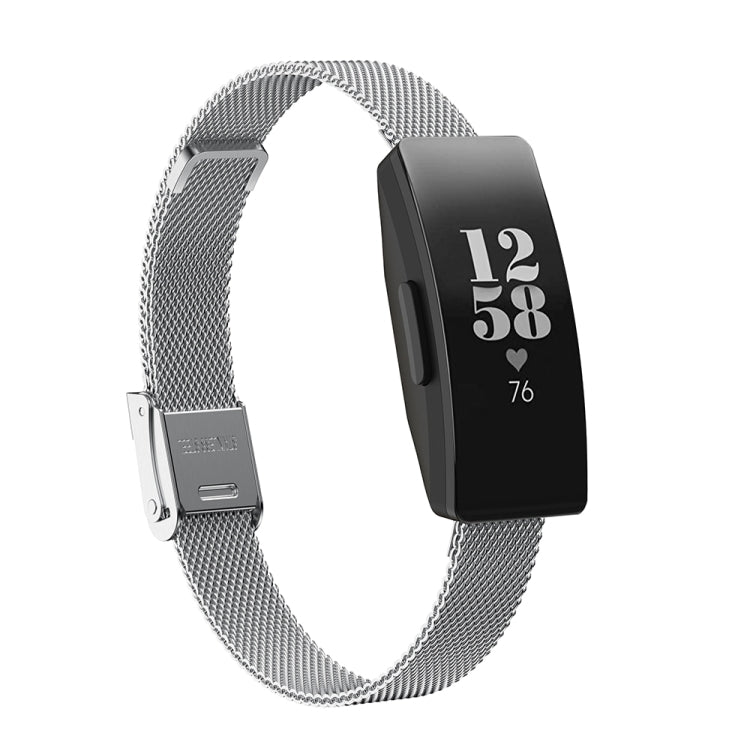 Milanese replacement watch strap with double buckle, silver mesh and silver clasp