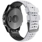White perforated silicone watch strap with quick-release ends, shown on a black smartwatch