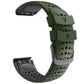 Two-color silicone watch strap with round-hole perforations and quick-release clasp, olive green