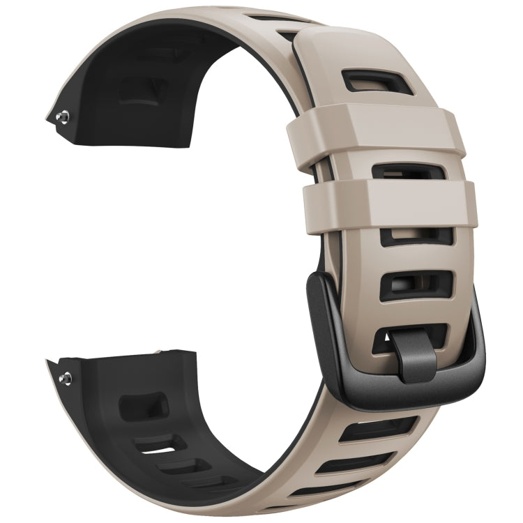 Two-tone silicone replacement watch strap in tundra white and black, with buckle holes