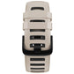 Two-tone silicone watch strap with tundra white top and black accents, closed clasp view