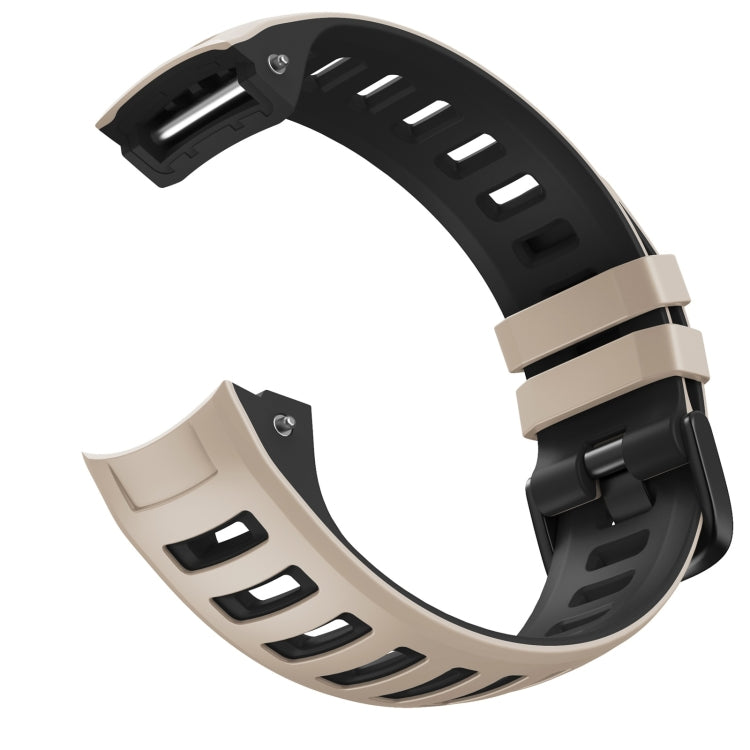 Two-tone silicone replacement watch strap in black and tundra white, side profile