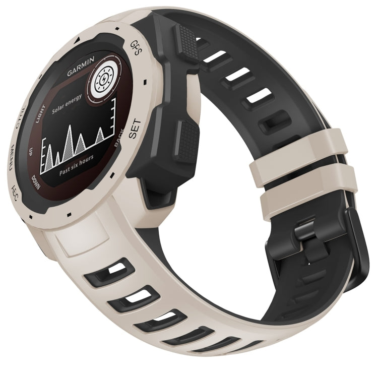 Two-tone silicone watch strap with Garmin watch face and tundra white/black strap
