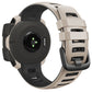 Two-tone silicone replacement watch strap in tundra white and black, back side view