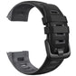 Two-tone silicone replacement watch strap in black and gray, with buckle clasp