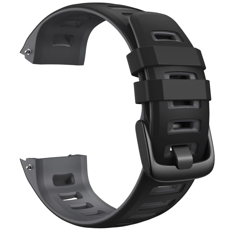 Two-tone silicone replacement watch strap in black and gray, with buckle clasp