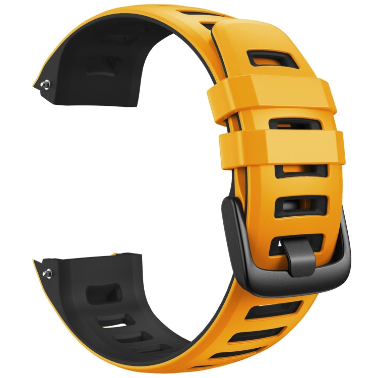 Two-color silicone watch strap, yellow with black buckle and end pads