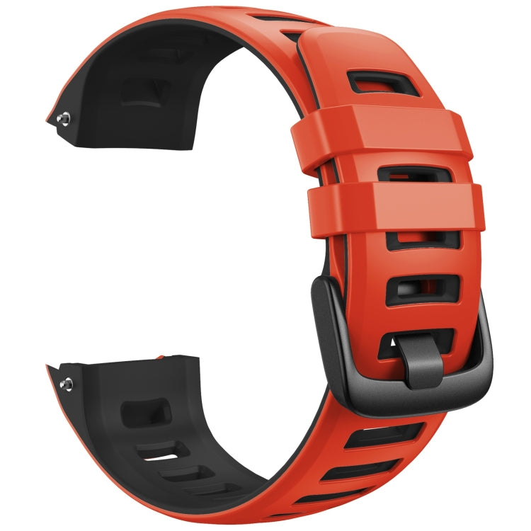 Two-color silicone watch strap, red with black buckle and end pads