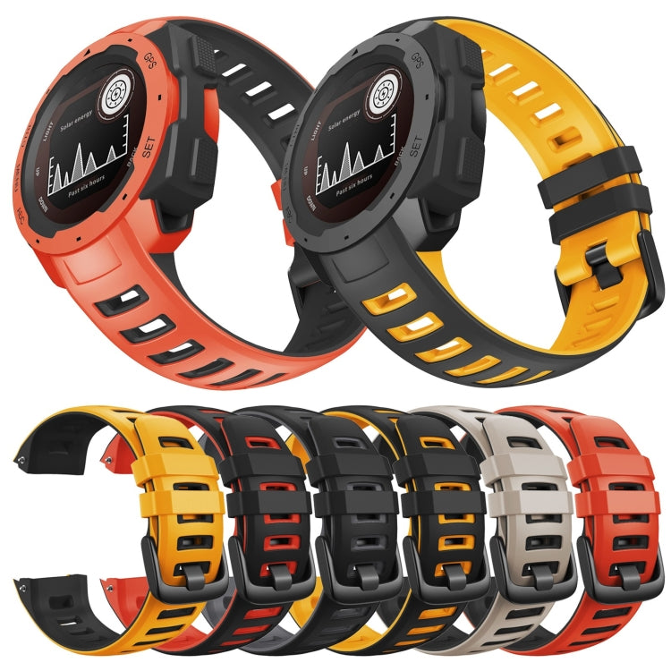 Silicone watch strap set showing multiple two-tone color options with black buckles