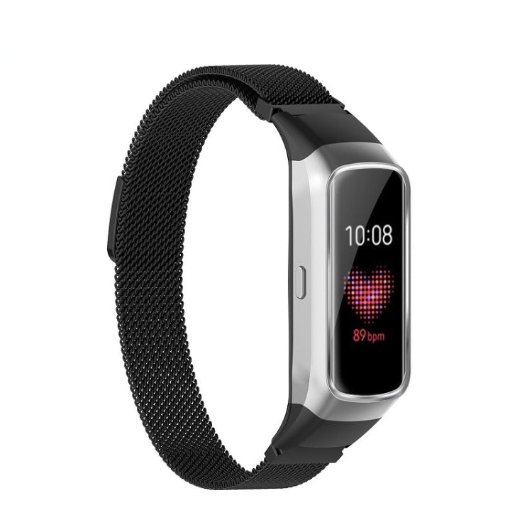 Black Milanese mesh strap with smartwatch display