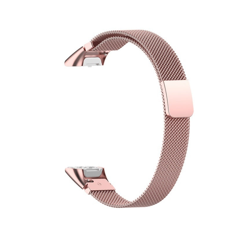 Rose pink Milanese mesh watchband with metal clasp
