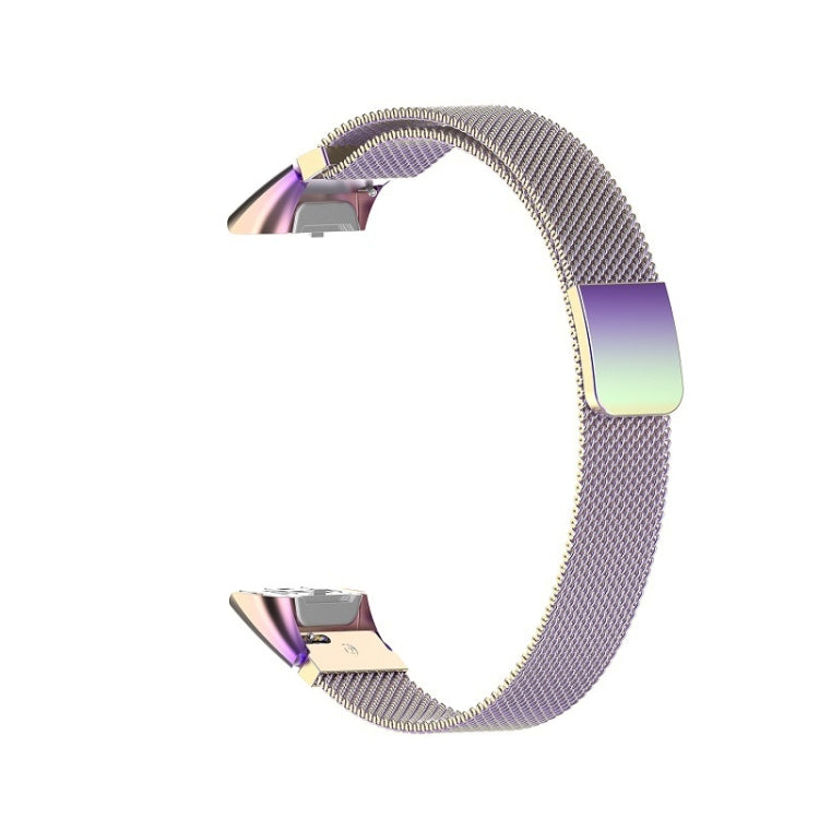 Iridescent gradient Milanese mesh watchband with metal clasp