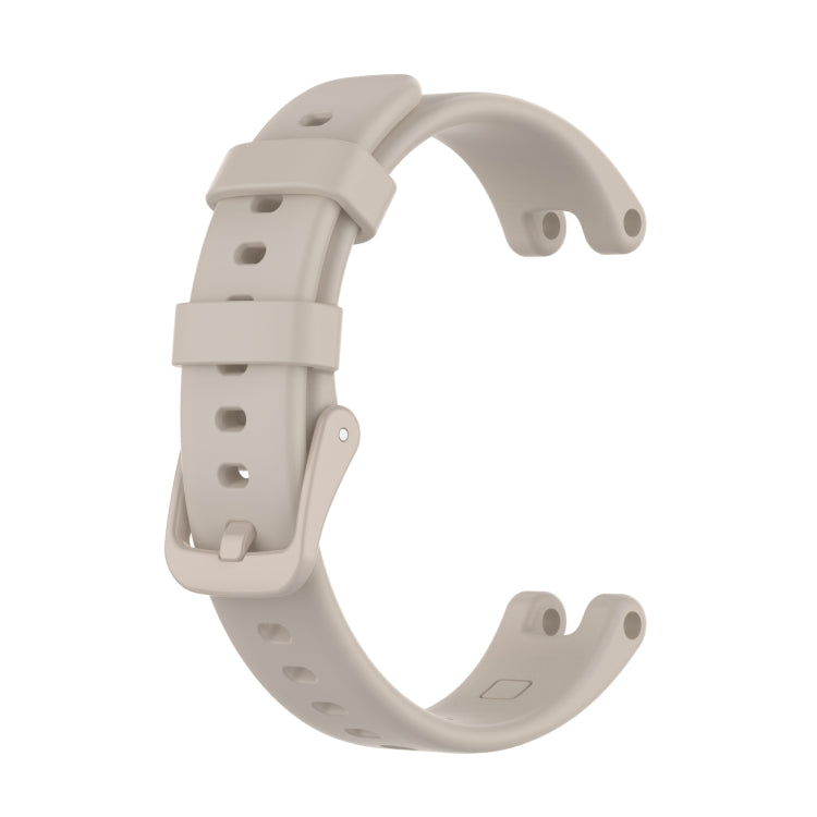 Silicone replacement watchband for Garmin Lily, light gray, with clasp and adjustment holes.