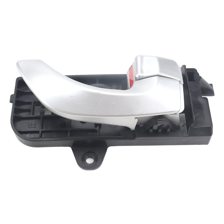 Front right inner door handle, silver handle with black housing and mounting hole
