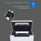Thermal label printer with top cover open, showing internal print mechanism