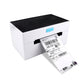 Thermal label printer with self-adhesive labels feeding out and blue status display