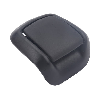 Dark gray car seat backrest adjustment handle with rounded protective cover