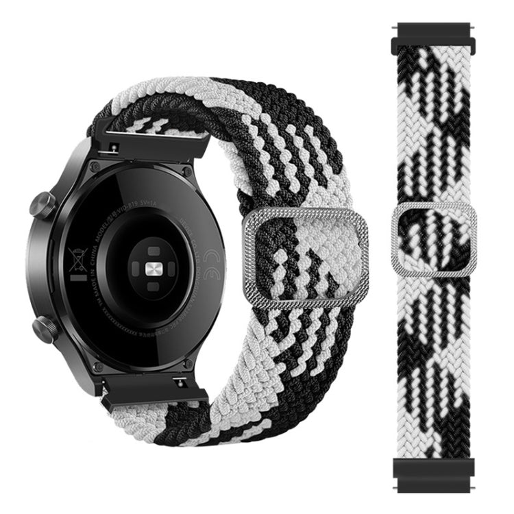 Black and white braided elastic watch strap with adjustable clasp, for Galaxy Watch 3 45mm