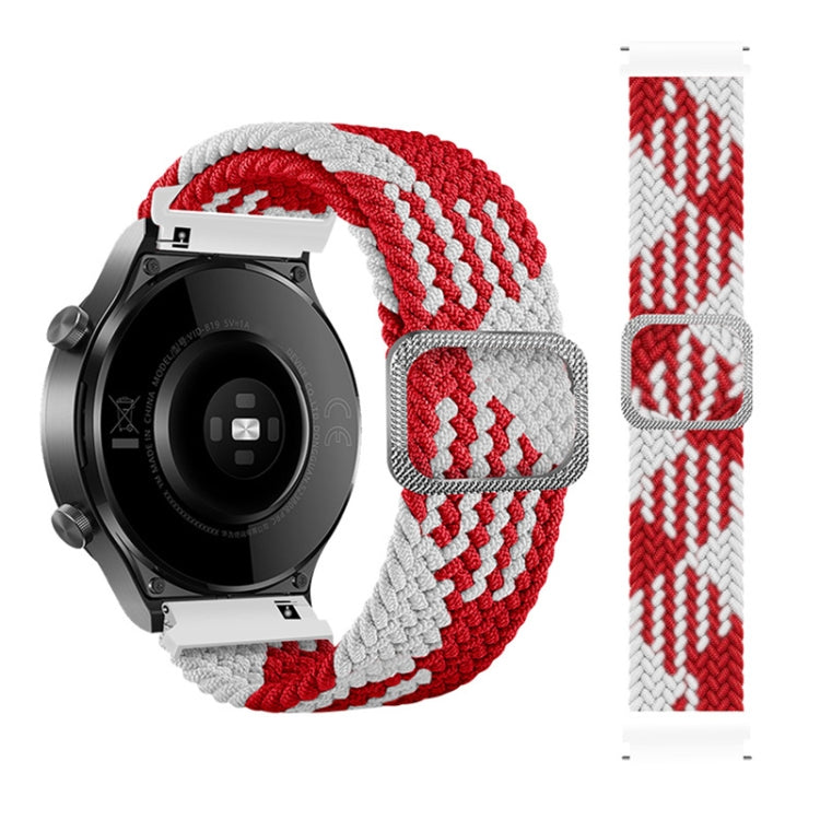 Red and white braided elastic watch strap with adjustable clasp, for Galaxy Watch 3 45mm