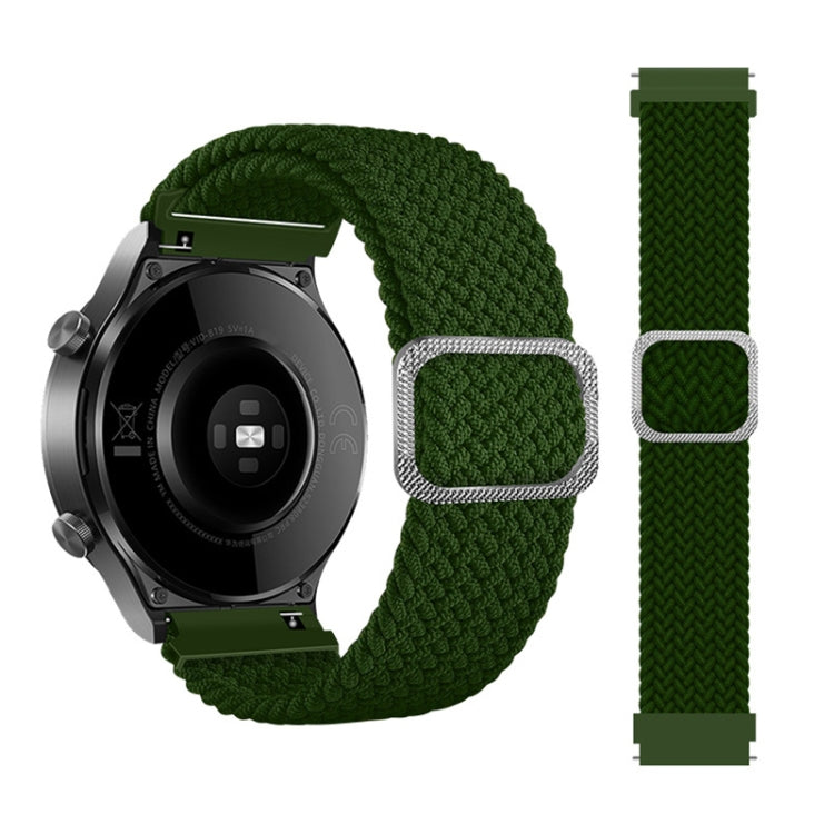 Braided nylon watch strap with adjustable clasp, green weave