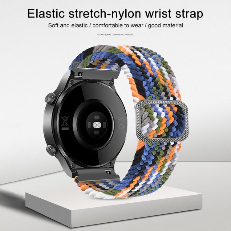 Braided nylon watch strap with adjustable clasp, multicolor woven design